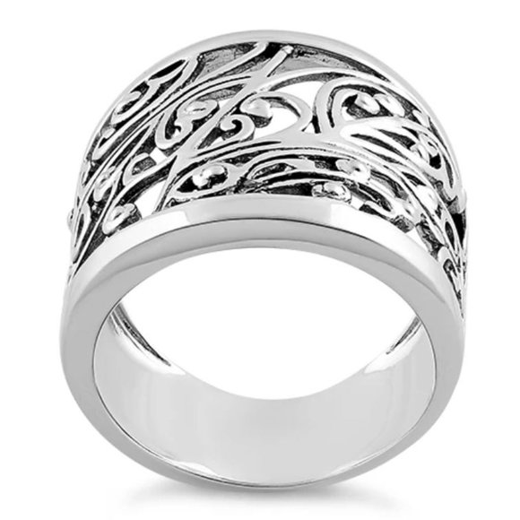 925 STERLING SILVER Vines & Scrolls Band Ring - Picture 13 of 15
